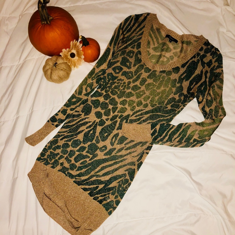 Express Gold & Green Leopard Print Sweater